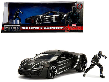 Lykan Hypersport Black with Black Panther Diecast Figurine "Avengers" "Marvel" Series 1/24 Diecast Model Car by Jada  free shipping USA