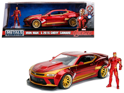 2016 Chevrolet Camaro with Iron Man Diecast Figure "Marvel" Series 1/24 Diecast Model Car by Jada  free shipping USA