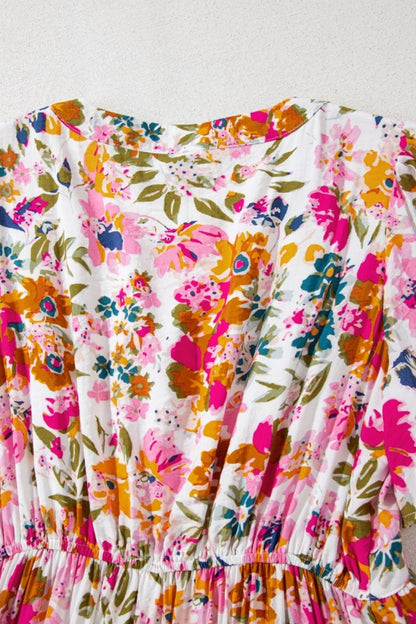 Floral Short Sleeve V Neck Dress with Pockets