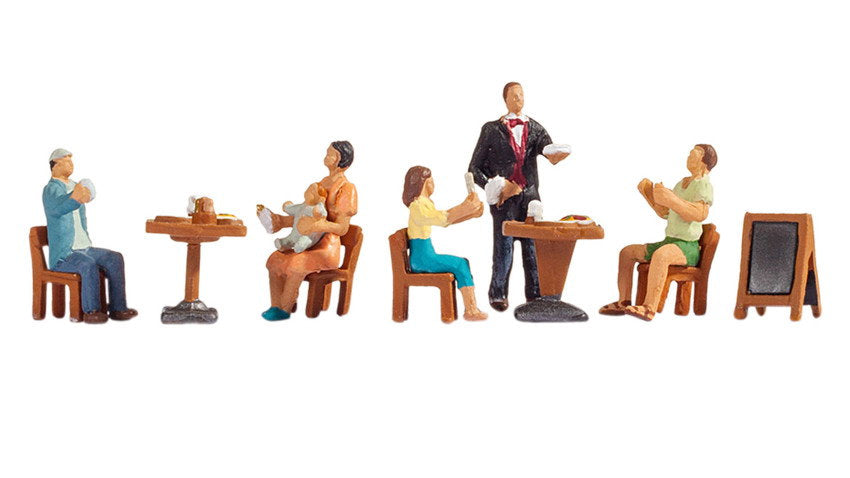 Noch 15838 HO Scale Restaurant Set, Waiter, 4 Patrons & Furniture
