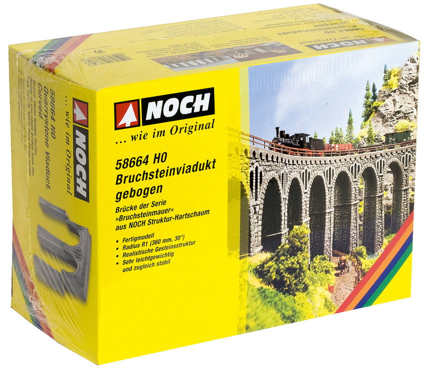 Noch 58664 HO Scale Curved Quarrystone Viaduct Kit, Gray