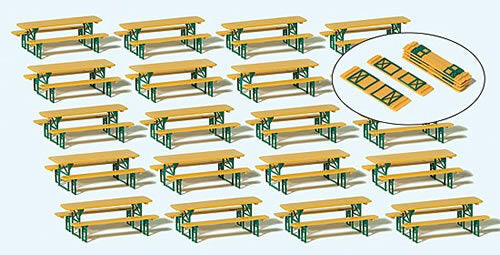 Preiser 24707 HO Scale Beer Garden Tables & Benches Kit