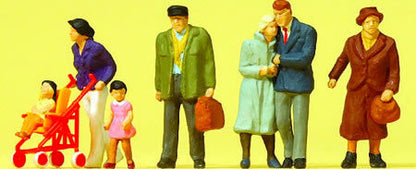 Preiser 10564 HO Scale Pedestrians -- Pedestrians w/Stroller pkg(6)