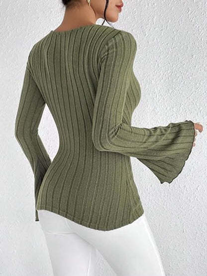 Ribbed Flare Sleeve Top