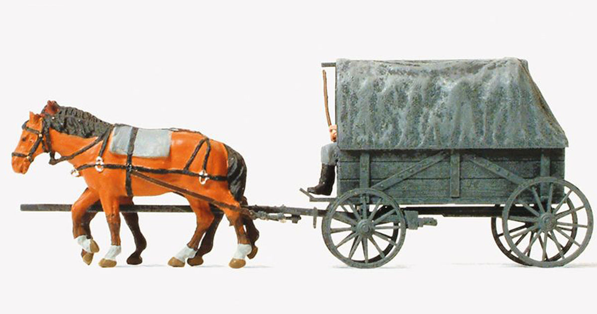 Preiser 16588 HO Scale Horse-Drawn Field Wagon Kit WWII