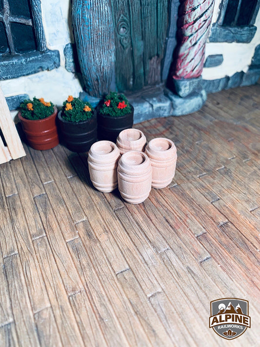 Alpine Railworks 1042 G Scale Unpainted Small Barrels (4)