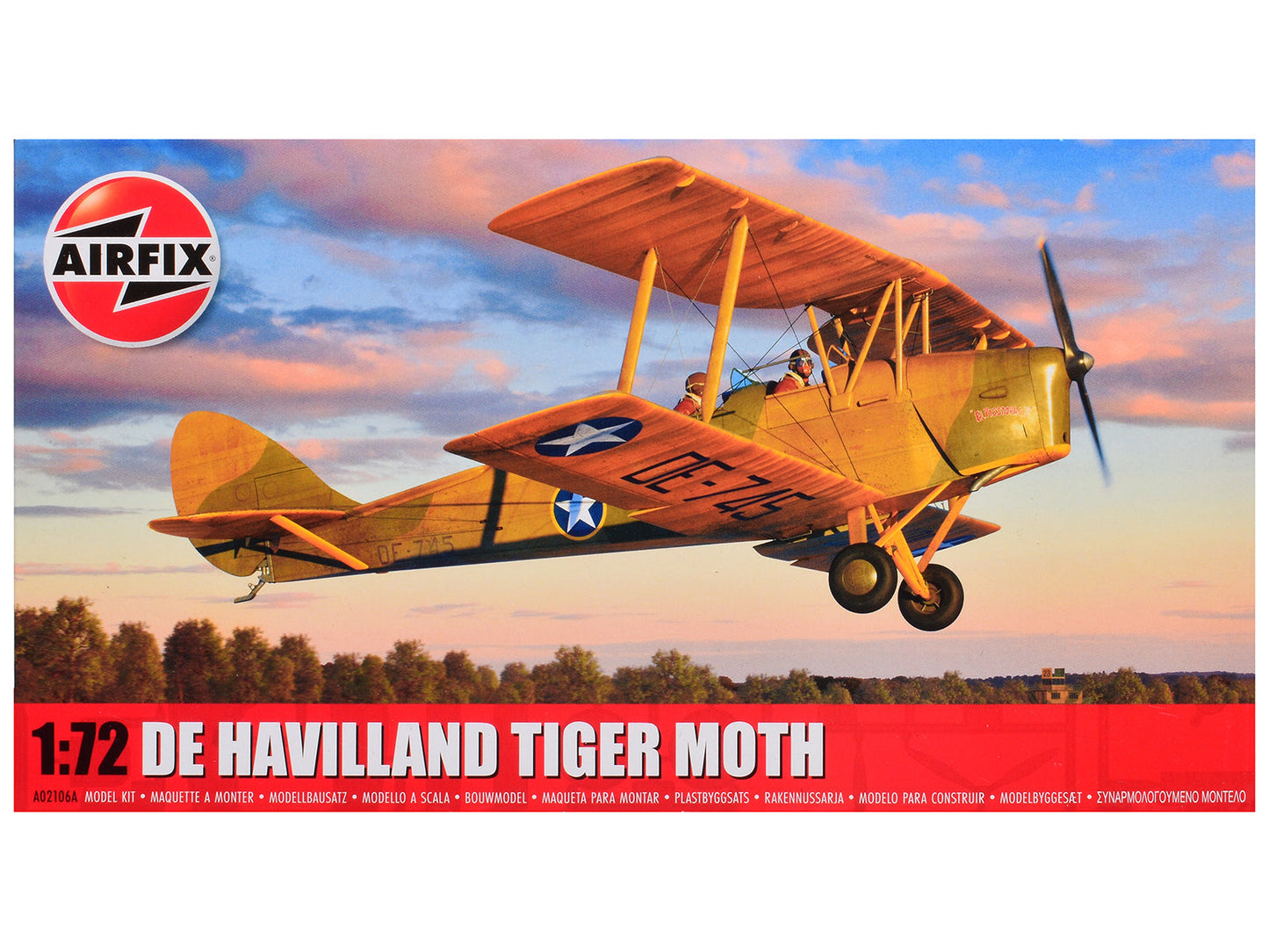 Level 2 Model Kit De Havilland Tiger Moth Aircraft with 2 Scheme Options 1/72 Plastic Model Kit by Airfix  free shipping USA