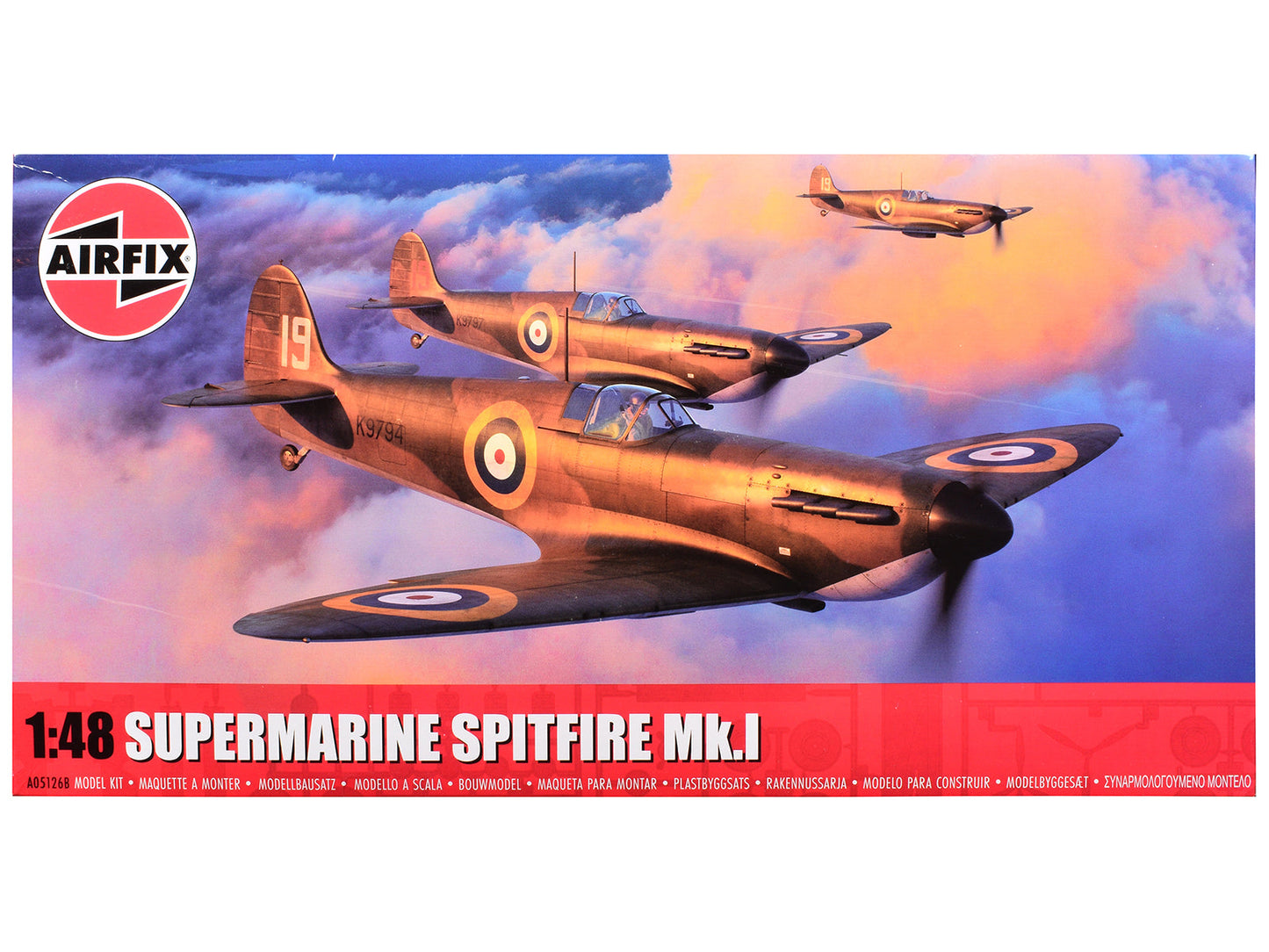 Level 2 Model Kit Supermarine Spitfire Mk.I Fighter Aircraft with 3 Scheme Options 1/48 Plastic Model Kit by Airfix  free shipping USA