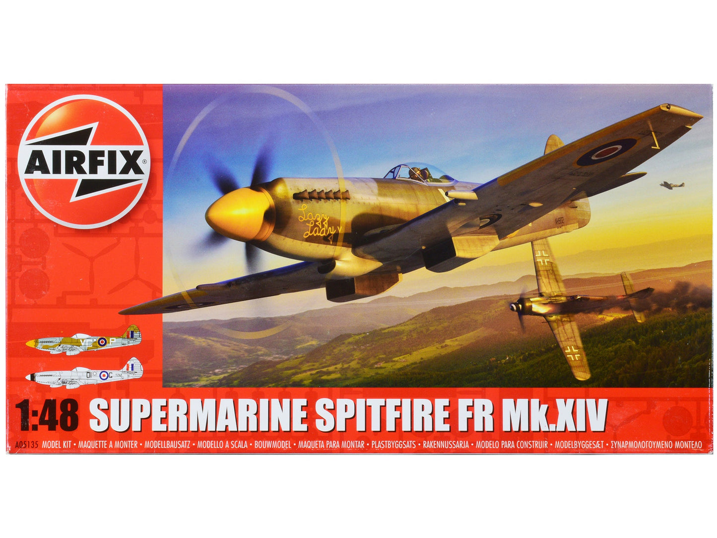 Level 2 Model Kit Supermarine Spitfire FR Mk.XIV Fighter Aircraft with 2 Scheme Options 1/48 Plastic Model Kit by Airfix  free shipping USA
