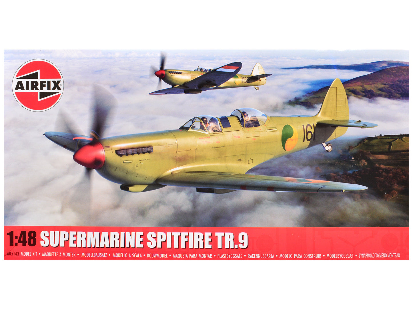 Level 2 Model Kit Supermarine Spitfire Tr.9 Fighter Aircraft with 2 Scheme Options 1/48 Plastic Model Kit by Airfix  free shipping USA