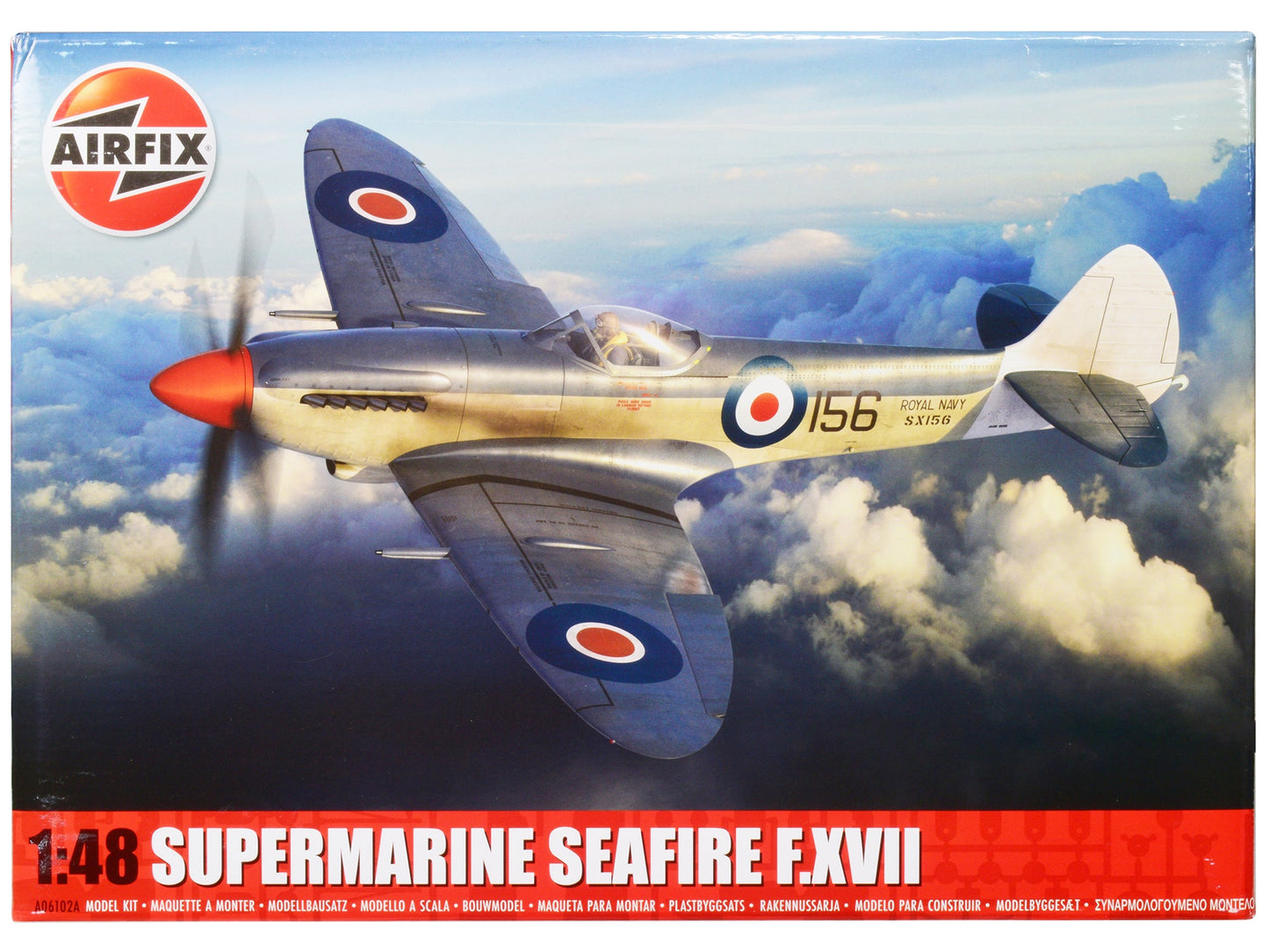 Level 3 Model Kit Supermarine Seafire F.XVII Fighter Aircraft with 3 Scheme Options 1/48 Plastic Model Kit by Airfix  free shipping USA