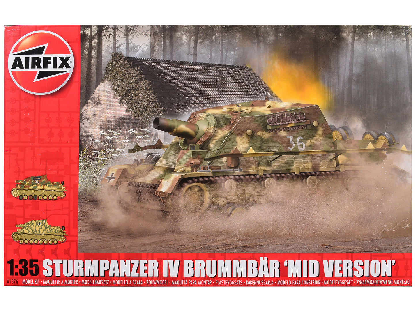 Level 3 Model Kit Sturmpanzer IV Brummbar "Mid Version" Tank with 2 Scheme Options 1/35 Plastic Model Kit by Airfix  free shipping USA