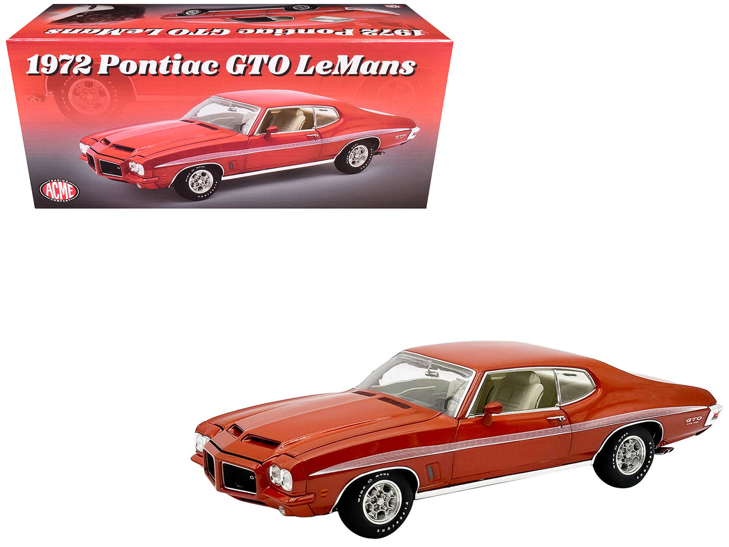 1972 Pontiac GTO LeMans Sundance Orange Metallic with GTO Stripes Limited Edition to 342 pieces Worldwide 1/18 Diecast Model Car by ACME  free shipping USA