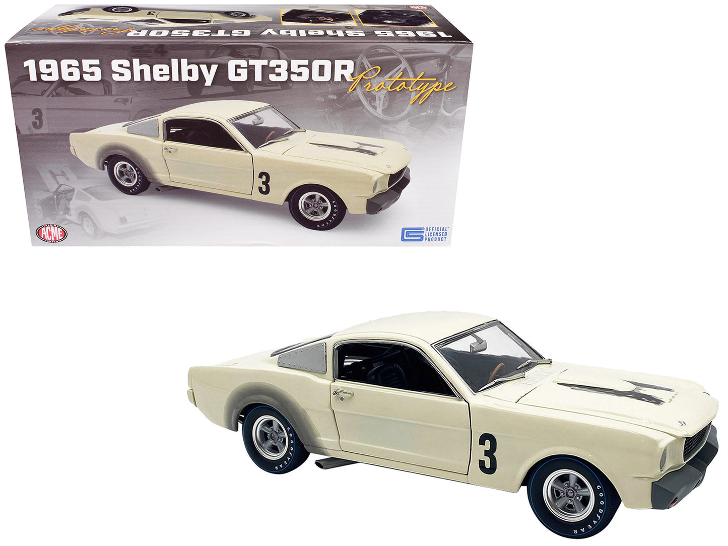 1965 Shelby GT350R Prototype #3 White Limited Edition to 312 pieces Worldwide 1/18 Diecast Model Car by ACME  free shipping USA