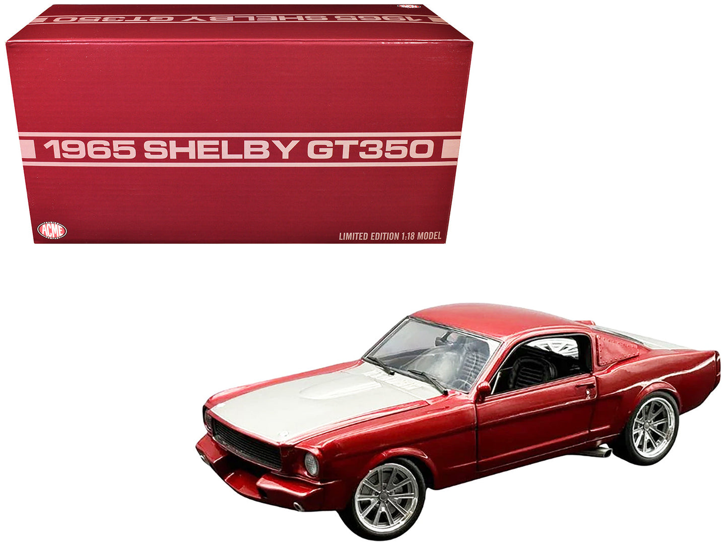 1965 Shelby GT350R Pro Touring Red Metallic with Silver Hood and Trunk Limited Edition to 350 pieces Worldwide 1/18 Diecast Model Car by ACME  free shipping USA