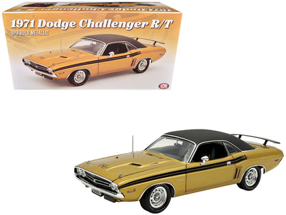 1971 Dodge Challenger R/T GY8 Gold Metallic with Black Stripes and Black Vinyl Top Limited Edition to 360 pieces Worldwide 1/18 Diecast Model Car by ACME  free shipping USA