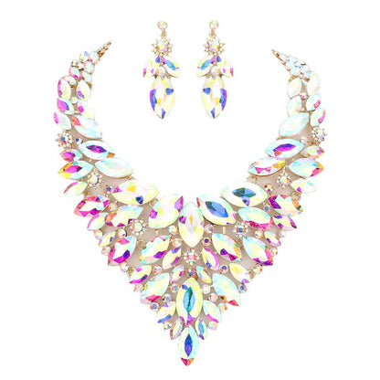 Marquise Stone Cluster Statement Evening Necklace by Madeline Love