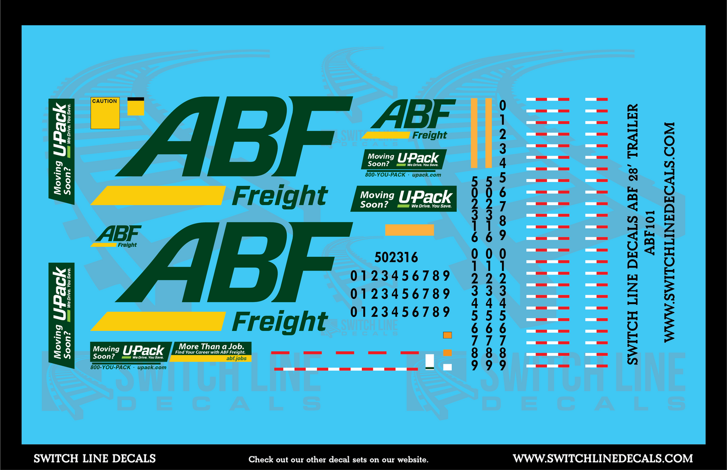 S Scale Modern ABF Freight 28' Trailers Decal Set