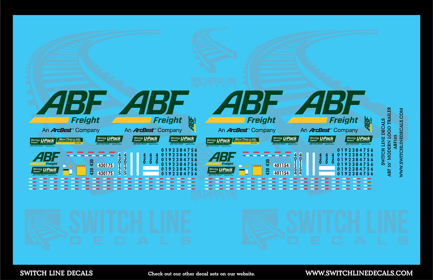 N Scale Modern ABF Freight 53' Trailers Decal Set