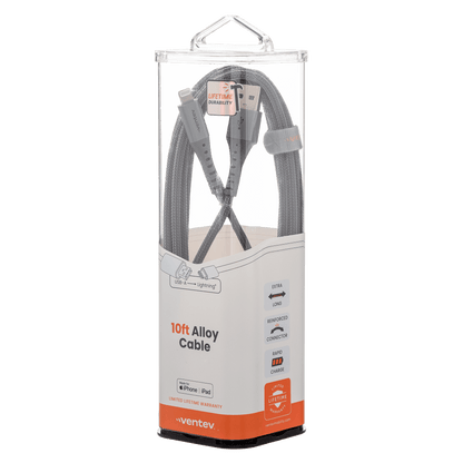 Ventev Chargesync Alloy USB A to Apple Lightning Cable 10ft by Ventev