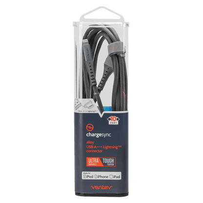 Ventev Chargesync Alloy USB A to Apple Lightning Cable 10ft by Ventev