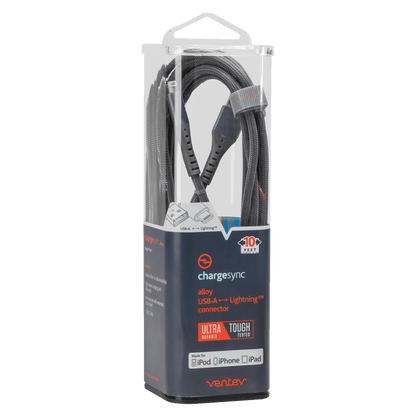 Ventev Chargesync Alloy USB A to Apple Lightning Cable 10ft by Ventev
