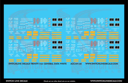 N Scale Trinity 5161 CuFt Covered Hopper White General Data Decal Set