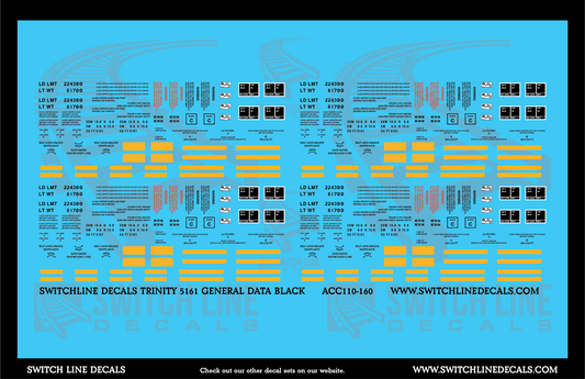 N Scale Trinity 5161 CuFt Covered Hopper Black General Data Decal Set