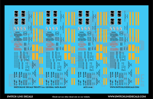O Scale Trinity 5161 CuFt Covered Hopper Black General Data Decal Set