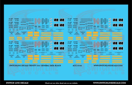 S Scale Trinity 5161 CuFt Covered Hopper Black General Data Decal Set
