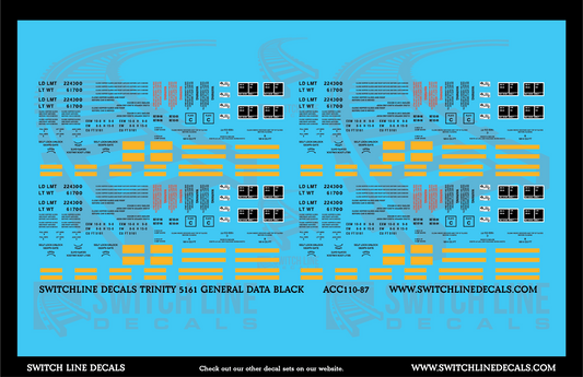 HO Scale Trinity 5161 CuFt Covered Hopper Black General Data Decal Set