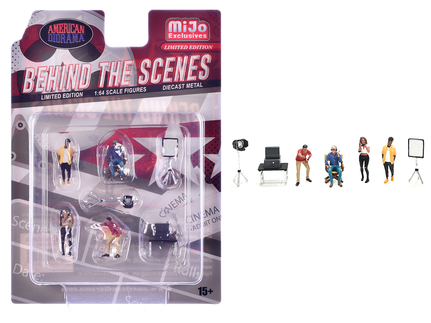 "Behind The Scenes" 7 piece (4 People 3 Accessories) Diecast Figures Set 1/64 Scale Models by American Diorama  free shipping USA