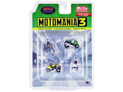 "Motomania 3" 4 piece Diecast Set (2 Figures and 2 Motorcycles) Limited Edition to 4800 pieces Worldwide for 1/64 Scale Models by American Diorama  free shipping USA