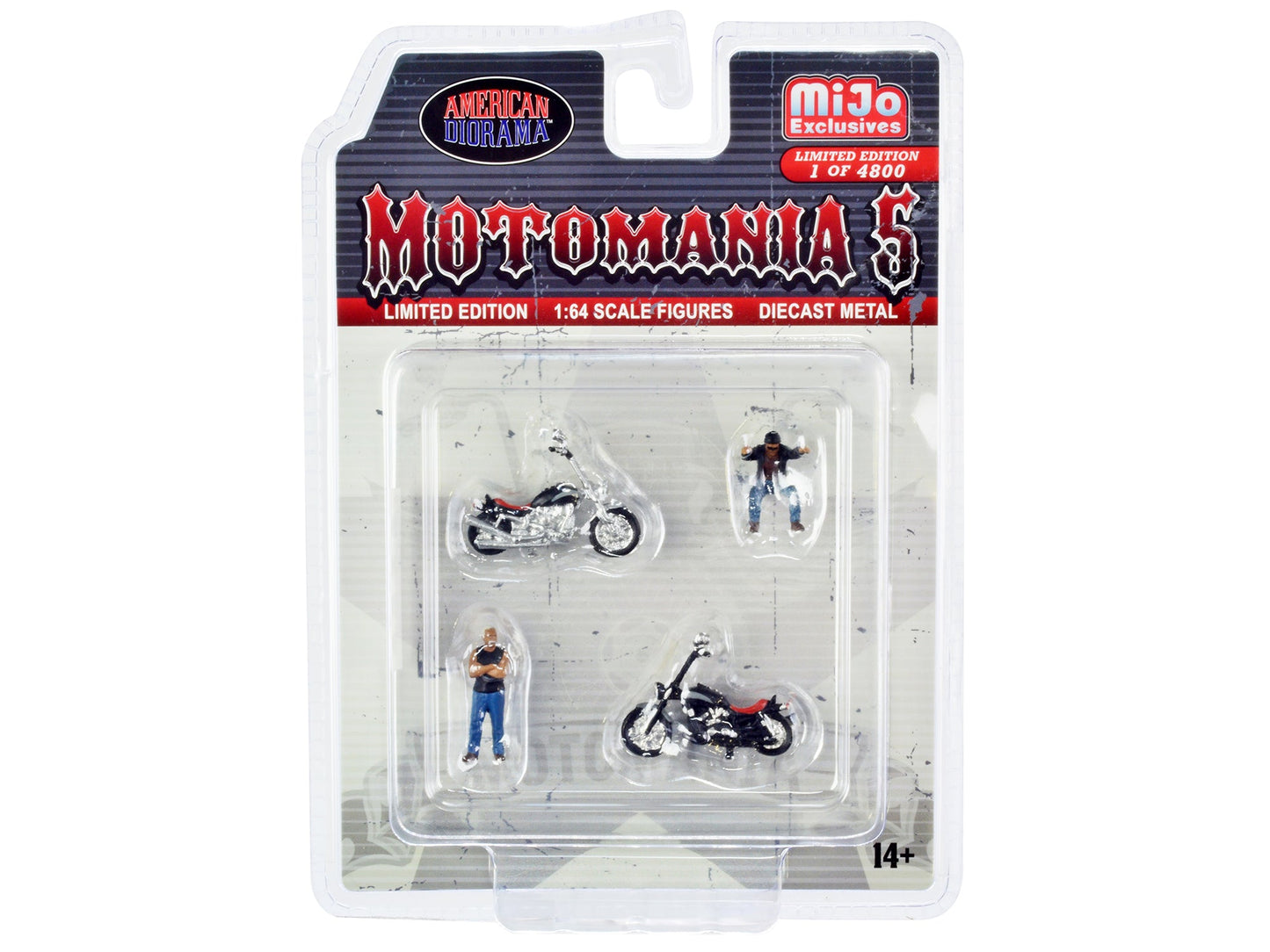 "Motomania 5" 4 piece Diecast Set (2 Figures and 2 Motorcycles) Limited Edition to 4800 pieces Worldwide for 1/64 Scale Models by American Diorama  free shipping USA