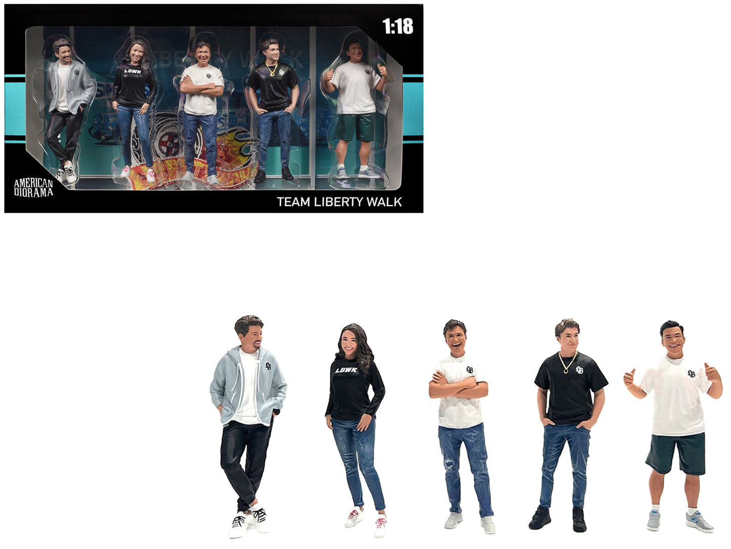 "Team Liberty Walk" 5 piece Figure Set for 1/18 Scale Models by American Diorama  free shipping USA