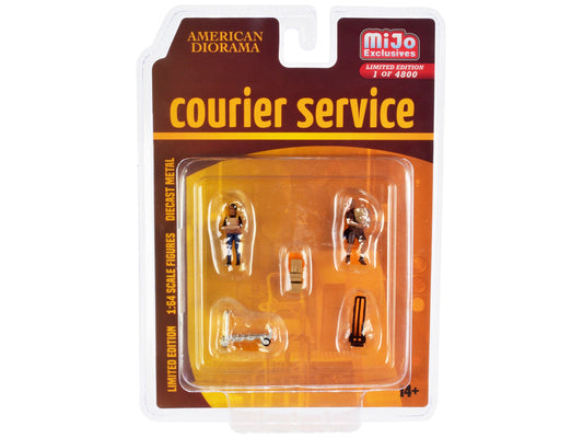 "Courier Service" 5 Piece Diecast Figures Set (2 Worker Figures and 3 accessories) Limited Edition to 4800 pieces Worldwide for 1/64 Scale Models by American Diorama  free shipping USA