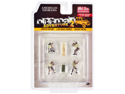 "Off-Road Adventure 2" 6 piece Diecast Set (4 Male Figurines and 2 Accessories) Limited Edition to 4800 pieces Worldwide for 1/64 Scale Models by American Diorama  free shipping USA