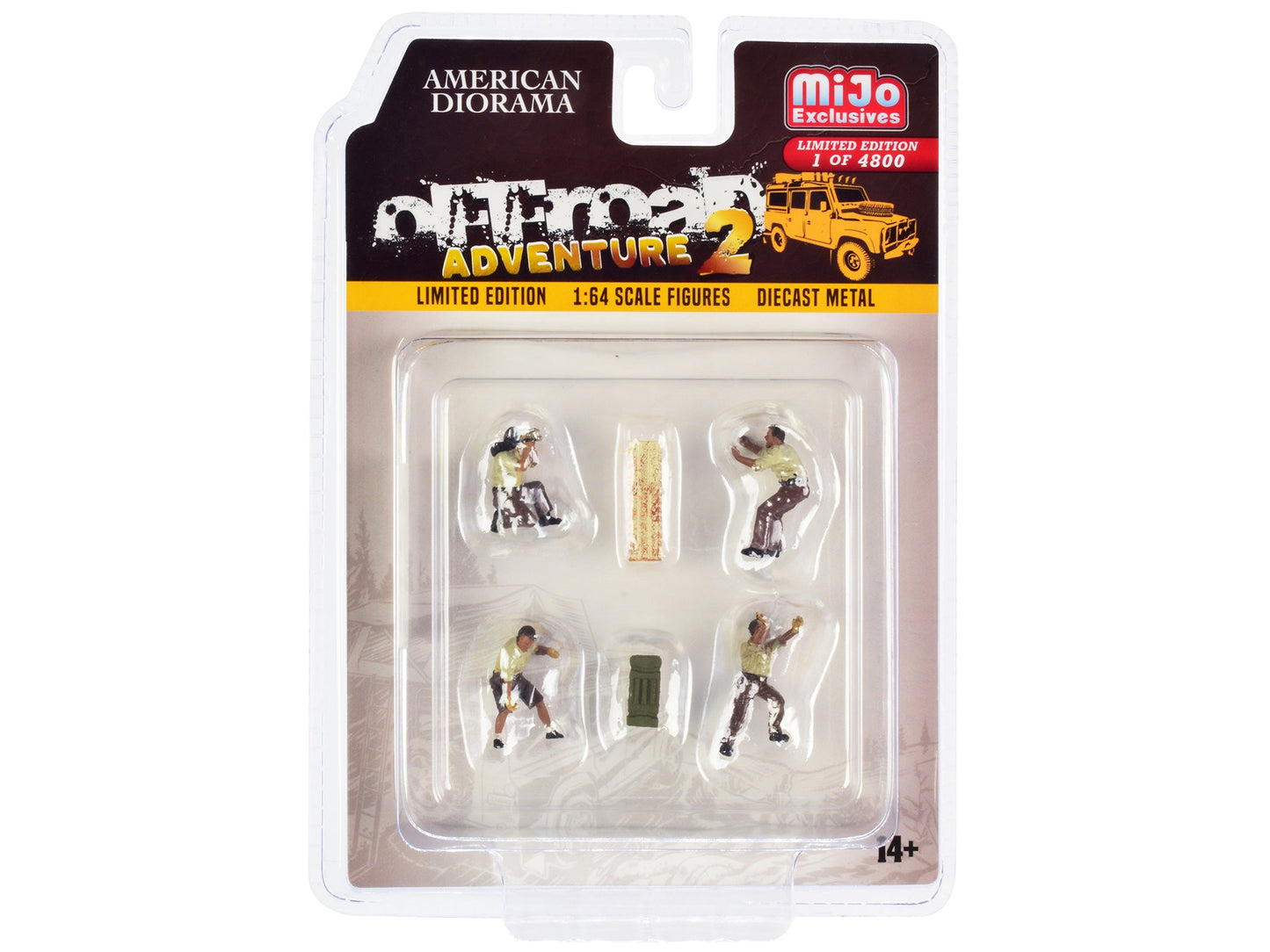 "Off-Road Adventure 2" 6 piece Diecast Set (4 Male Figurines and 2 Accessories) Limited Edition to 4800 pieces Worldwide for 1/64 Scale Models by American Diorama  free shipping USA