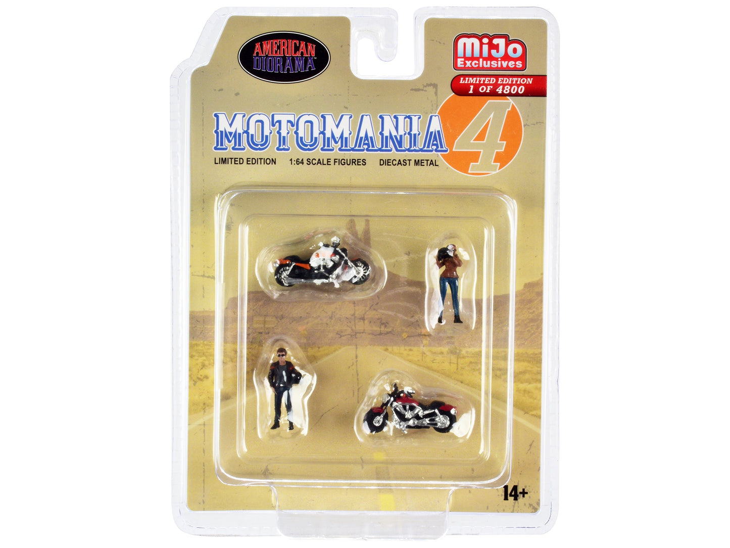 "Motomania 4" 4 piece Diecast Set (2 Figures and 2 Motorcycles) Limited Edition to 4800 pieces Worldwide 1/64 Scale Models by American Diorama  free shipping USA