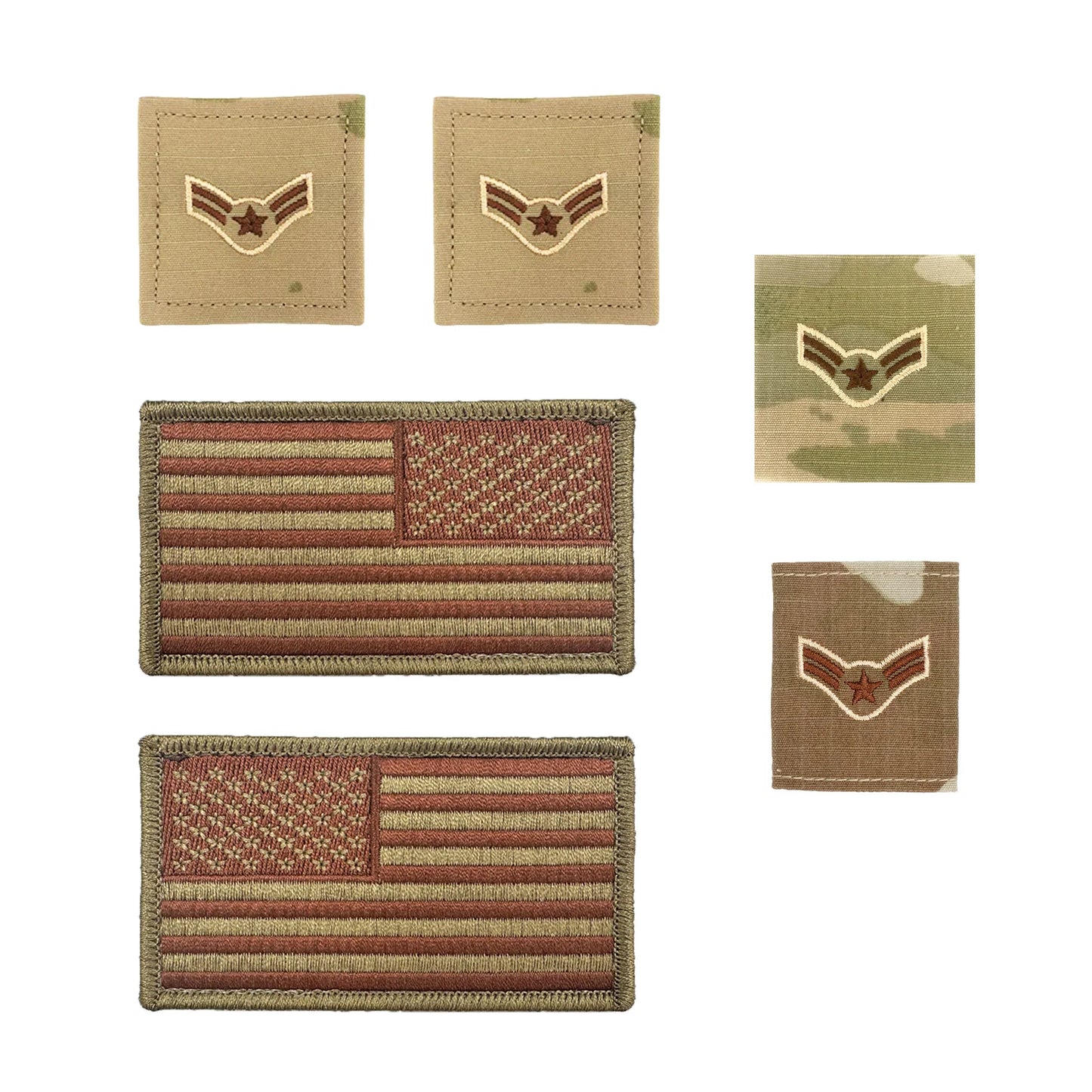 US Air Force Airman First Class Rank and Reverse OCP Spice Brown Flag Bundle
