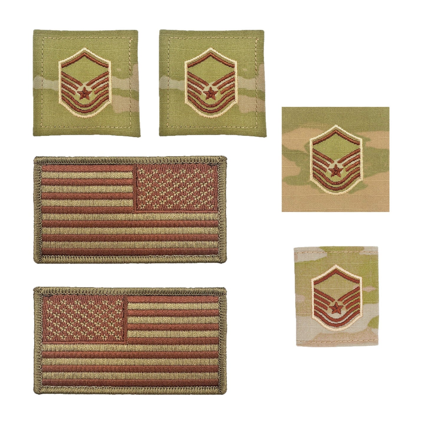 U.S. Air Force Master Sergeant Rank and Reverse OCP Spice Brown Flag Bundle