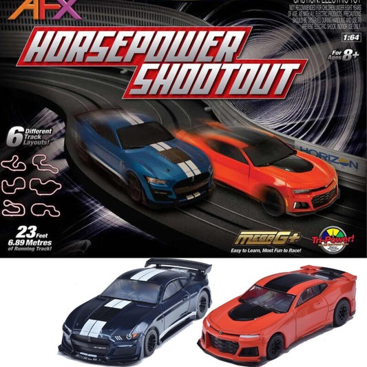 AFX Horsepower Shootout HO Slot Car Track Set Ford Mustang Camaro ZL1 22063