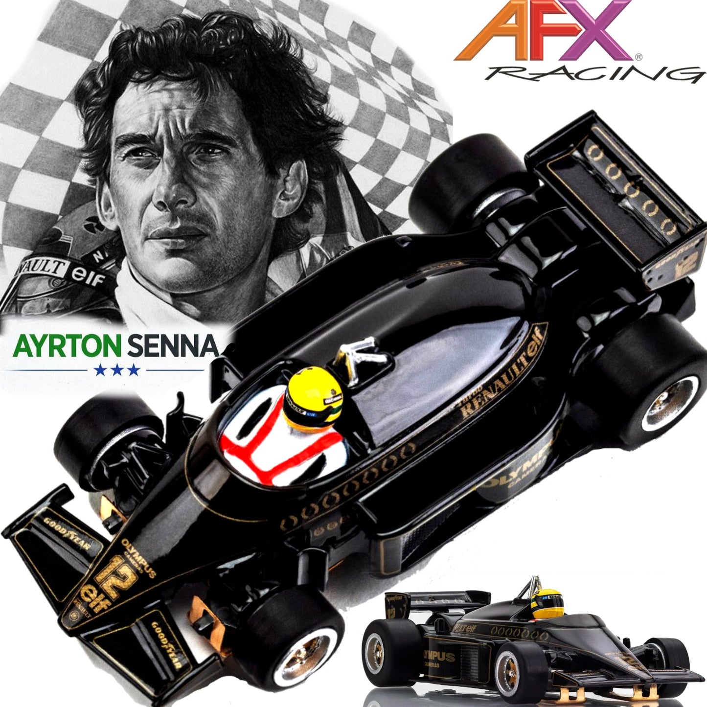 AFX 22113 Ayrton Senna Lotus 97T 1985 Black HO Slot Car MegaG+