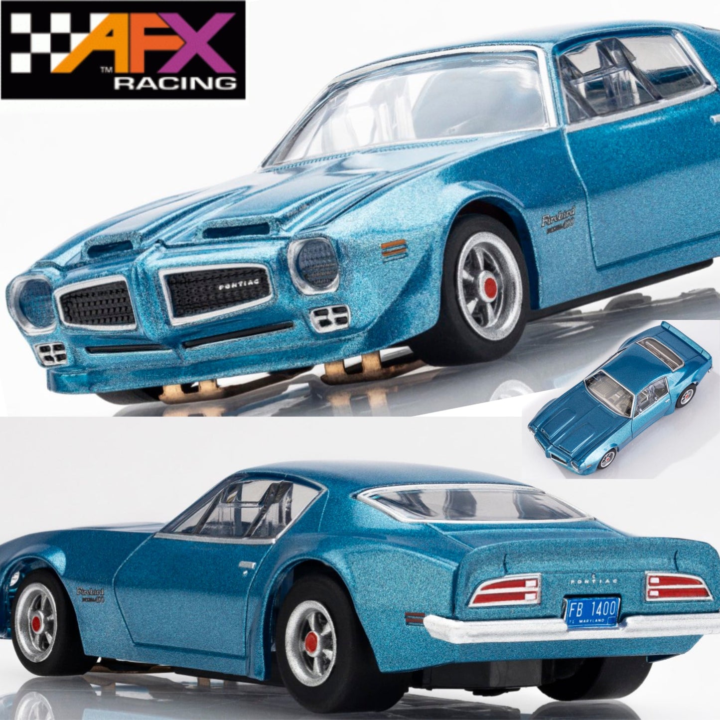 AFX Pontiac Firebird Formula 400 Blue Orange HO Slot Car MegaG+ 22123 + 22124