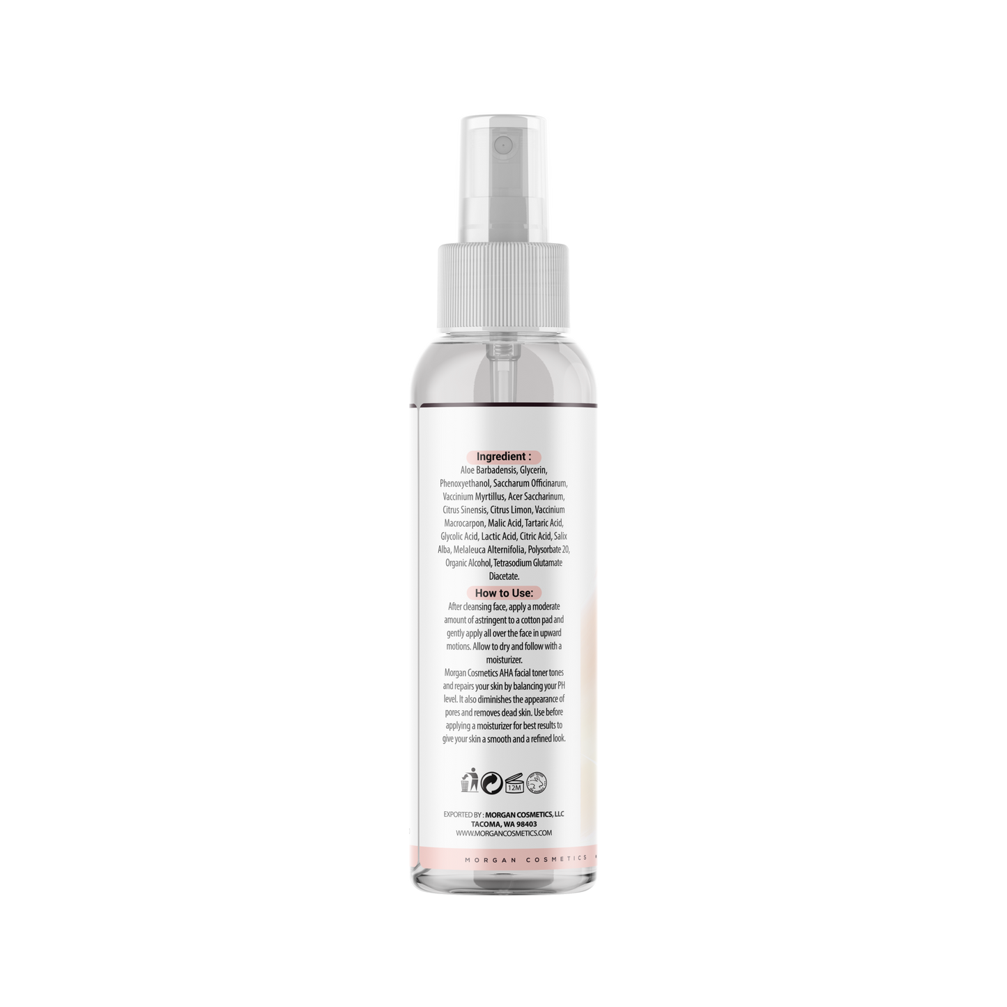 AHA Facial Toner 4 oz for Aging Skin - Hydrating Toner for Dry Skin - Face Toner for Acne Prone Skin - Pore Minimizing Toner for Oily Skin - Facial Toner Spray (4 Oz) by Morgan Cosmetics