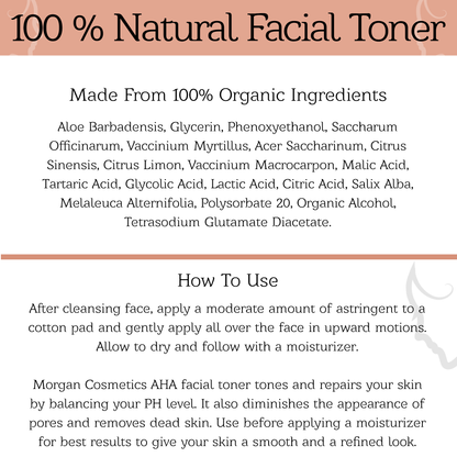 AHA Facial Toner 4 oz for Aging Skin - Hydrating Toner for Dry Skin - Face Toner for Acne Prone Skin - Pore Minimizing Toner for Oily Skin - Facial Toner Spray (4 Oz) by Morgan Cosmetics