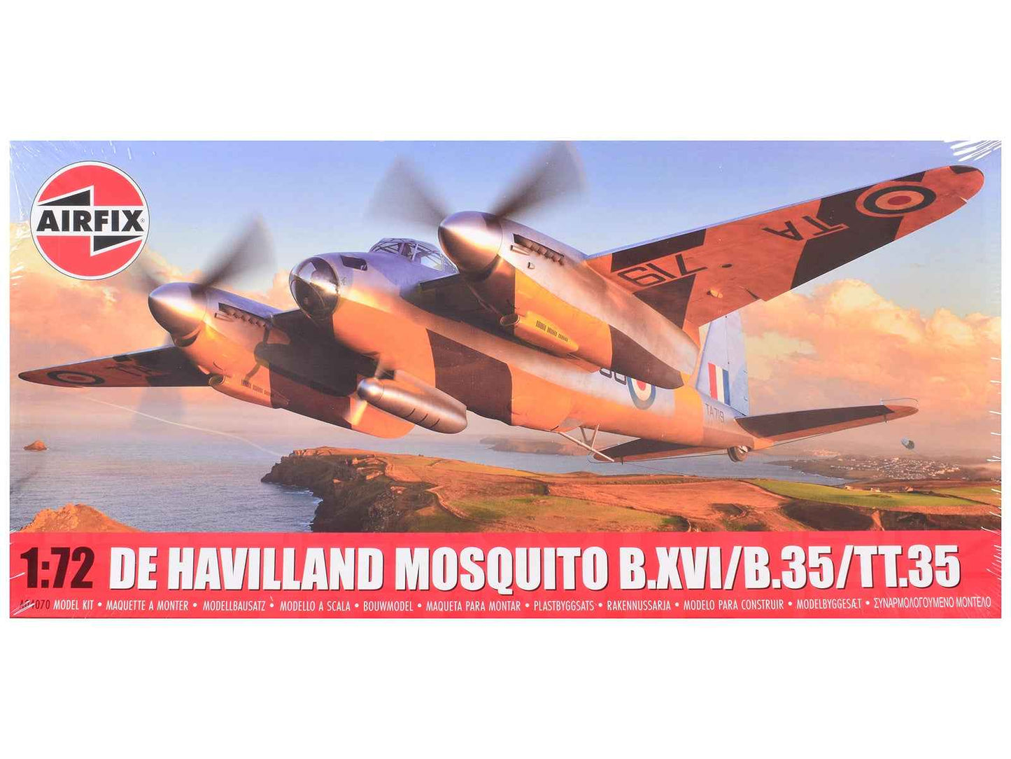 Level 2 Model Kit De Havilland Mosquito B.XVI/B.35/TT.35 Aircraft with 3 Scheme Options 1/72 Plastic Model Kit by Airfix