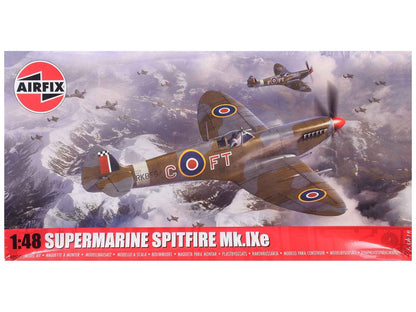 Level 2 Model Kit Supermarine Spitfire Mk.IXe Fighter Aircraft with 3 Scheme Options 1/48 Plastic Model Kit by Airfix