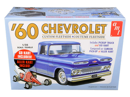 Skill 2 Model Kit 1960 Chevrolet Custom Fleetside Pickup Truck with Go Kart 1/25 Scale Model by AMT  free shipping USA