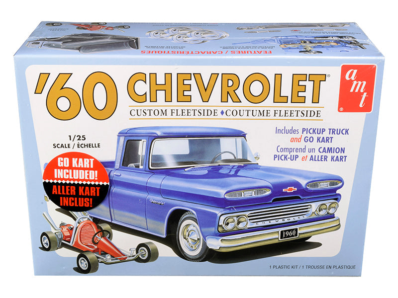 Skill 2 Model Kit 1960 Chevrolet Custom Fleetside Pickup Truck with Go Kart 1/25 Scale Model by AMT  free shipping USA
